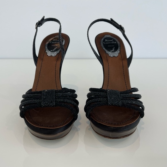 RENE CAOVILLA BLACK BROWN CRYSTAL SANDALS SIZE IT 37.5 / US 7.5 - Picture 13 of 16